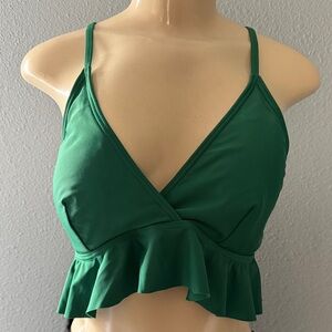 Green Women's Swim Coverup Top - Flounce Hem